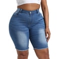thumbnail image 4 of Gocolloa Women's Plus Size High Waisted Stretchy Jean Shorts 10" Inseam Raw Hem Denim Bermuda Shorts Royal Blue 24W, 4 of 6