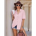 thumbnail image 4 of Camisa HOTOUCH de lino con botones para mujer, manga corta, color rosa S, 4 of 5