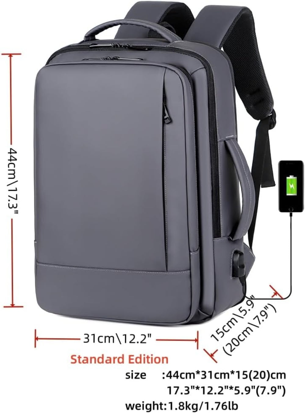 AIGIA 15.6 Inch Business Laptop Backpack Anti Theft Laptops Backpack with USB Charging Port Water Resistant Travel Backpack Computer Bag Gifts for Men