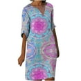 thumbnail image 1 of Femmes Demi-Manche V Cou Casual Vacances Chaudes Imprimé Courte Mini Robe de Travail, 1 of 4