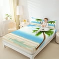thumbnail image 4 of Feelyou Teens Summer Beach Bed Sheets, Green Coconut Tree King Sheets, Cartoon Plant Botanical Sheet Set, Super Cozy Room Decor, 4-Piece, 4 of 7