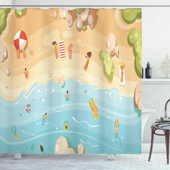 Ambesonne Graphic Beach Shower Curtain, Cartoon Coast Fun, 69"Wx70"L, Multicolor