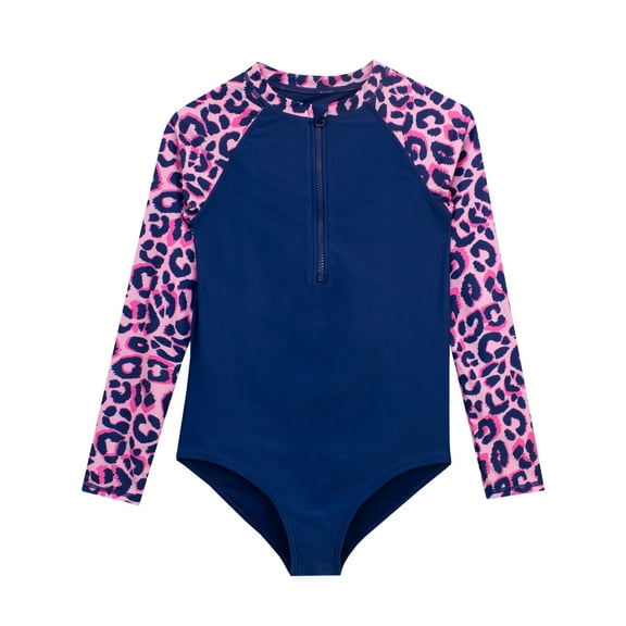 Harry Bear Girls Leopard Print Long Sleeve Swimsuit Sizes 6-14