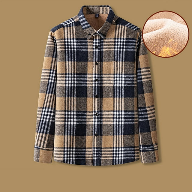 Men's Big & Tall Fleece Shirt With Button Lapel, Front Pockets And Long Sleeve, Casual Warm Button Up Coat For Plus Size