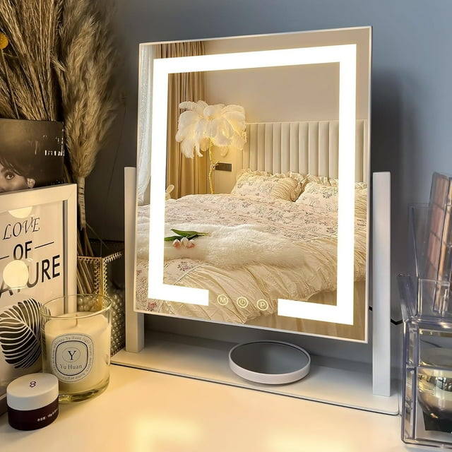 Makeup Mirror with Lights \u HD Vanity Mirror with Color Modes Touch Sensor Rotatable Metal Frame Detachable .X Magnifying Mirror . \u Ready