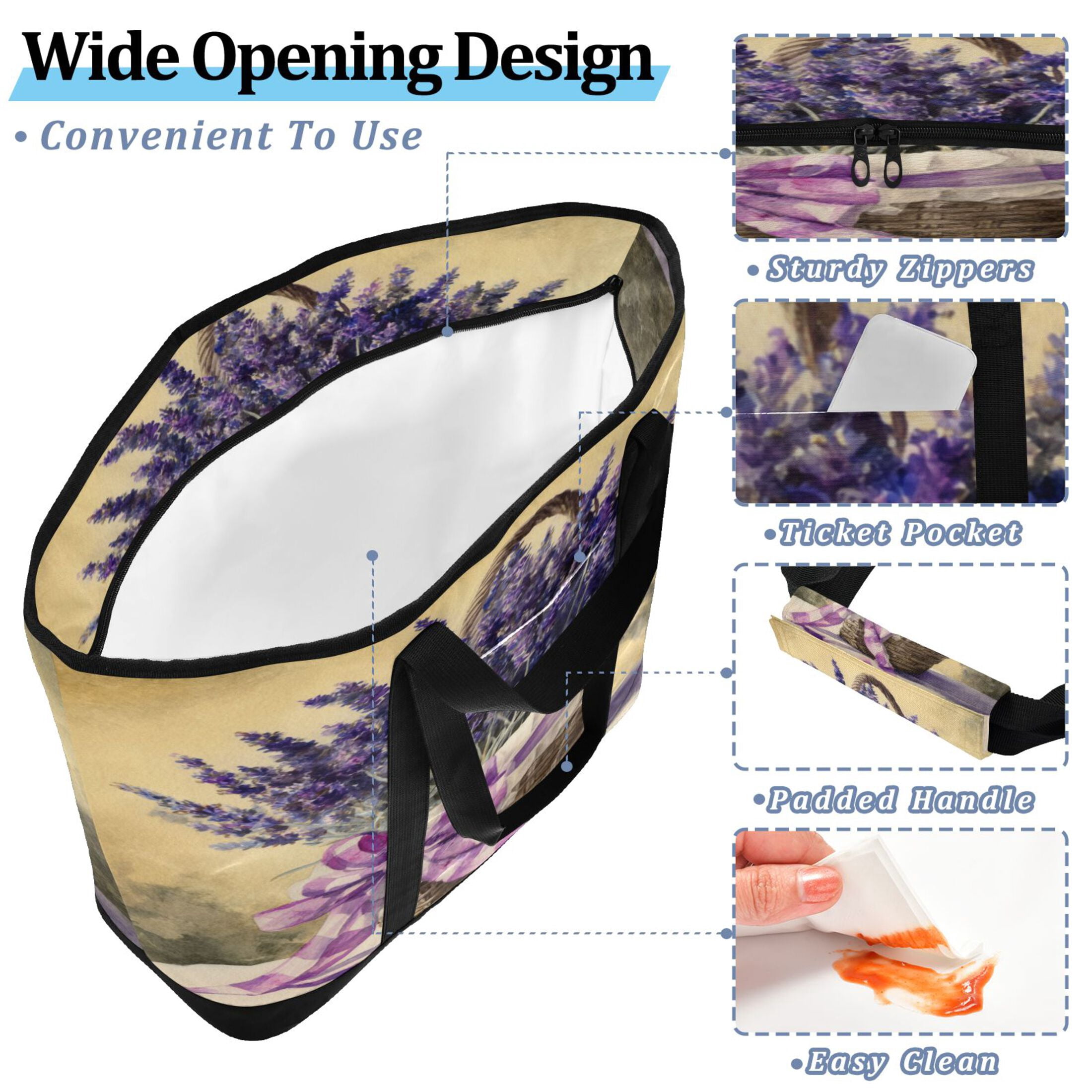 Extra-Large Wide Opening Design Capacity Hand-Held Ice Pack Thickened Insulation Layer For Long-Lasting Cold Retention For Outdoor Shopping Picnics And Camping A Basket Of Purple Lavender