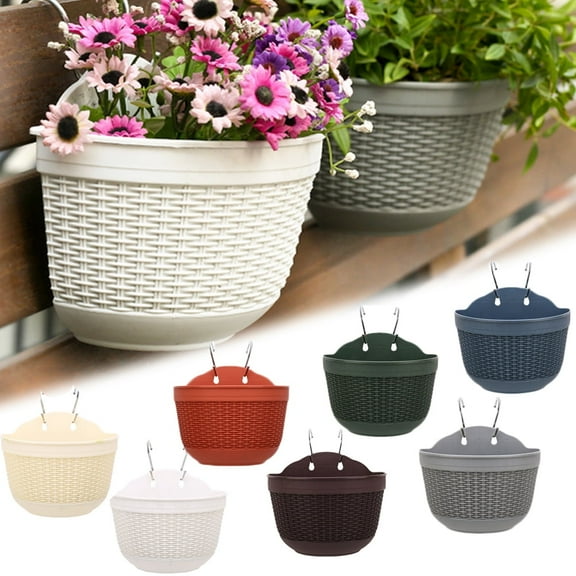 Minzimin Wall Railing Hanging Planters Plastic Pots Indoor Outdoor Half Round Holders Fence Balcony Rails Display Herb Gardens Flowers