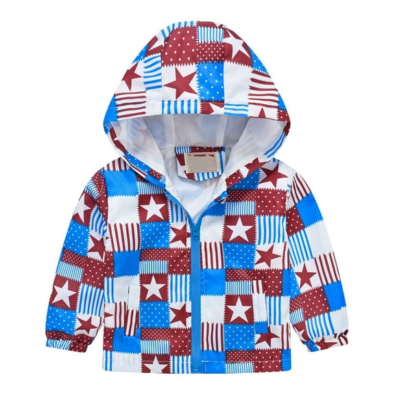 PINQI Clearance Coats Children Down Overcoat Boys and Girls Small Children Spring Fall and Winter Casual Wind Printing Light Fashion Hooded Jacket(Sky Blue,18-24 Months)