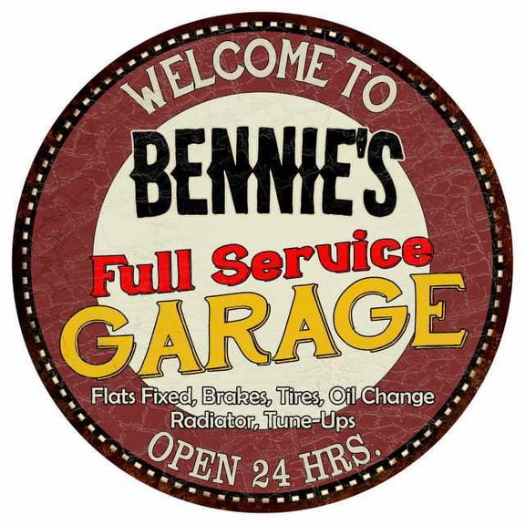Bennie's Full Service Garage 14" Round Metal Sign Man Cave Decor 100140037252