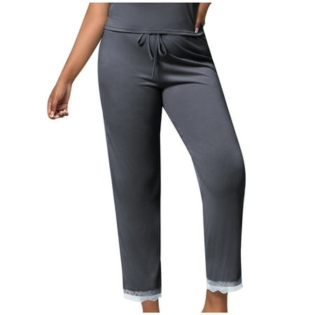

KIJBLAE Womens Thin Style Pajamas Home Pants Summer Fashion Pants for Ladies 2023 Loose Size Pants Leisure Elastic Long Basic Plain Trousers Workout Blue XXL