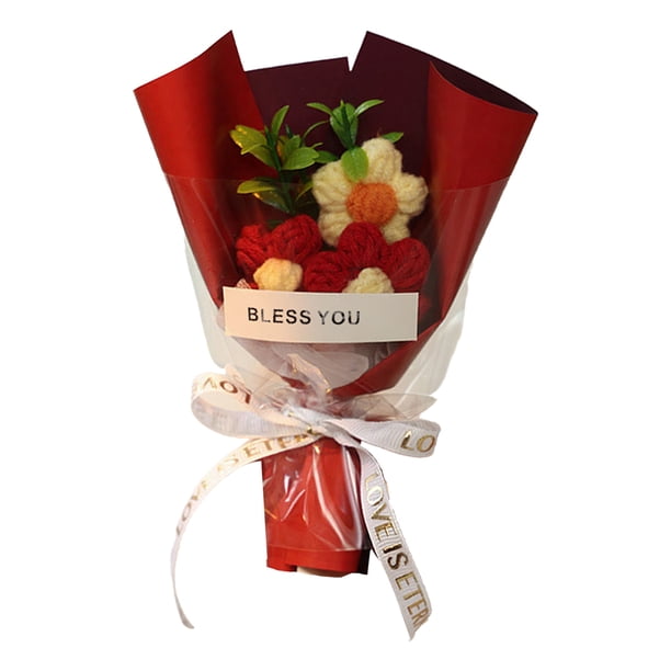 Ramo de flores de ganchillo hecho a mano, mini ramo artificial de punto, flores falsas, regalo para madre, esposa, cumpleaños, aniversario