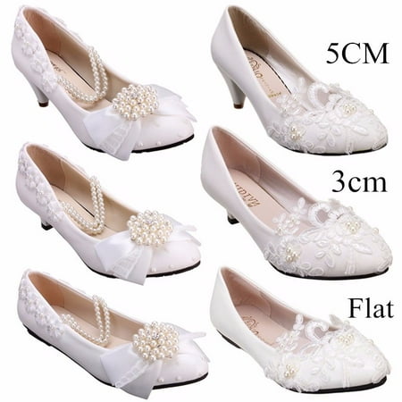 Meigar Womens Crystal Wedding Shoes Prom Bridal Bridesmaid Flat High Low Heels