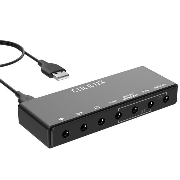 Cubilux 7.1 USB Envolvente Sound Card- Frecuencia de Muestra de 48KHz-384KHz para Audífonos, Tarjeta de Sonido Externa para Laptop PC-compatible con Windows Line-in y Micrófono Estéreo in