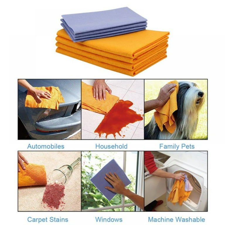 The Original Super Absorbent Multi-Purpose Cleaning Shammy (Chamois) Towel  Cloth, Machine Washable, Will Not Scratch, Orange (6)