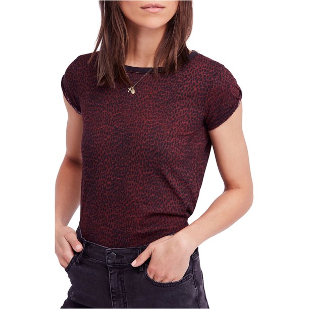 Free People - Camiseta básica estampada para mujer, color rojo, pequeña