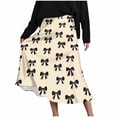 thumbnail image 2 of Gamivast Womens Skirts Midi Length High Waisted Elastic Waist A Line Bow Pattern Flared Flowy Skirt Cute Trendy Casual Office Party Vacation Midi Skirt, 2 of 7