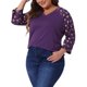 thumbnail image 4 of Camisas de mujer de tallas grandes Agnes Orinda, blusa de cuello en V, manga 3/4, floral, raglán, casual, tops de primavera y otoño, 3X púrpura, 4 of 6