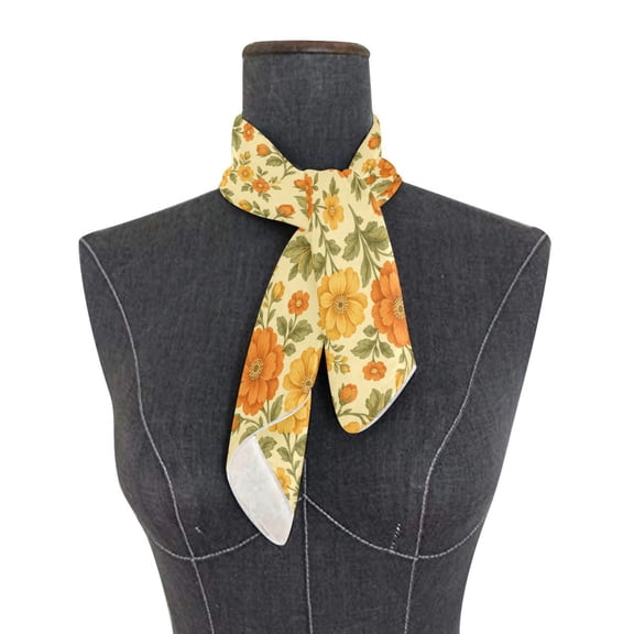 Square Scarf 24x24 Inch Vintage Orange Floral Graphic Silky Satin Sun Protection Neck Scarf for Women Multi-Purpose Head Wrap Bandana for Hair Bag Decoration
