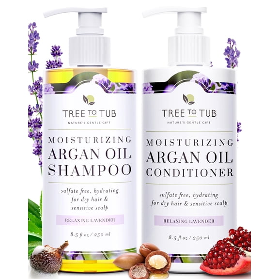Tree To Tub Sulfate Free Shampoo and Conditioner Set, Lavender Moisturizing Hydrating Shampoo and Conditioner for Women & Men with Argan Oil 2in1 Pack