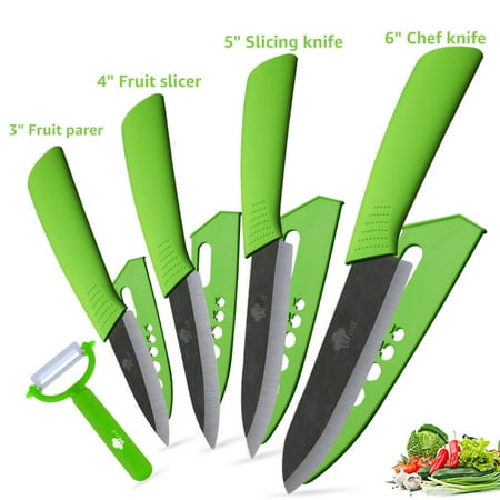 

Ceramic Knife Set Professional Kitchen Knife with Sheath Super Sharp Rust Proof Stain Resistant (6 Chef Knife 5 Utility Knife 4 Fruit Slicer 3 Paring One Peeler)