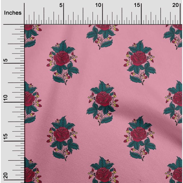 oneOone Viscose Chiffon Fabric Leaves & Floral Block Printed Craft Fabric BTY 42 Inch Wide