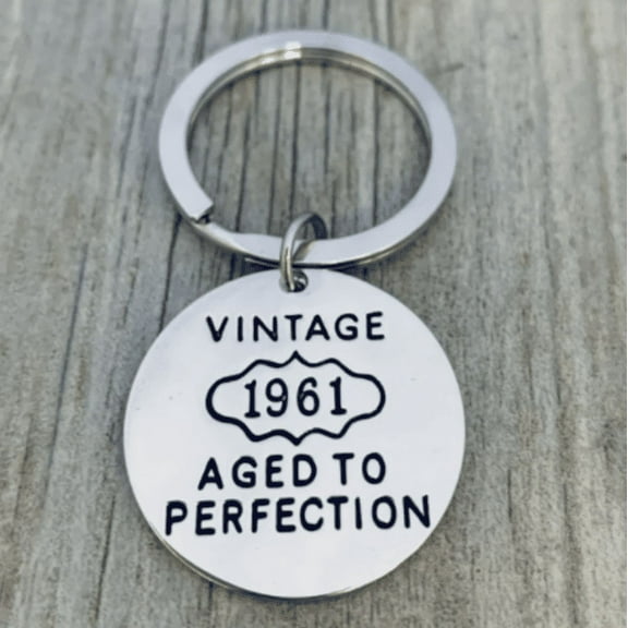 60th Birthday Keychain, 1961 Aged to Perfection Unisex Gift, Funny 60th Bday Gift