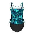 thumbnail image 6 of OCLCCG Tummy Control Tankini Swimsuit for Women Two Piece V Neck Side Drawstring Swimwear with Bottom Fashion Printed Ruched Bathing Suit, 6 of 7