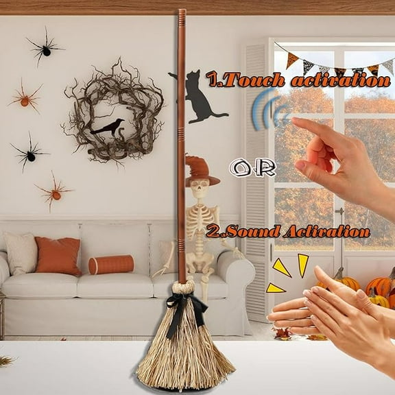 Halloween Magic Broom: Floating Witch's Broom with Haunted Sounds – Animated Dancing Broomstick That Moves, Magical Haunted Decor for Halloween Parties, Haunted Houses & Spooky Gathering Props (1Pc)