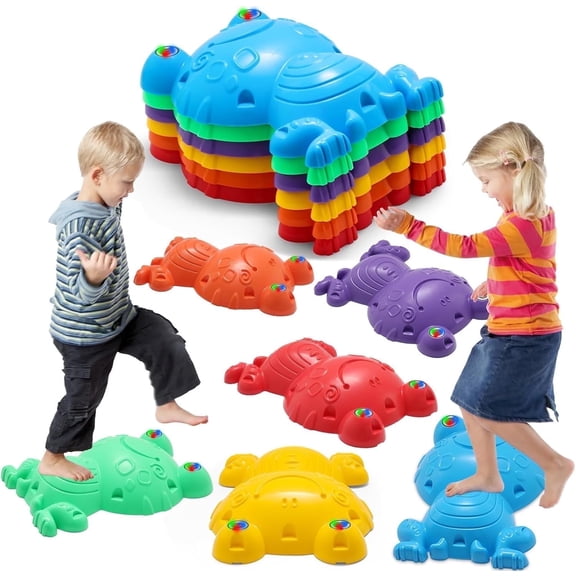 (US in Stock) Stepping Stones for Kids with LED Ambient Lights, 4Pcs Non-Slip Balance River Stones, Frog Jumping Stone, Promoting Toddler's Coordination Skills, Sensory Play Equipment Toys