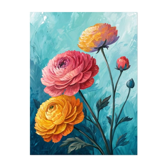 Vibrant Ranunculus Bloom - Painting Floral Flowers Botanical Watercolor Nature Garden Illustration Unframed Wall Art Print 5 x 7 inches