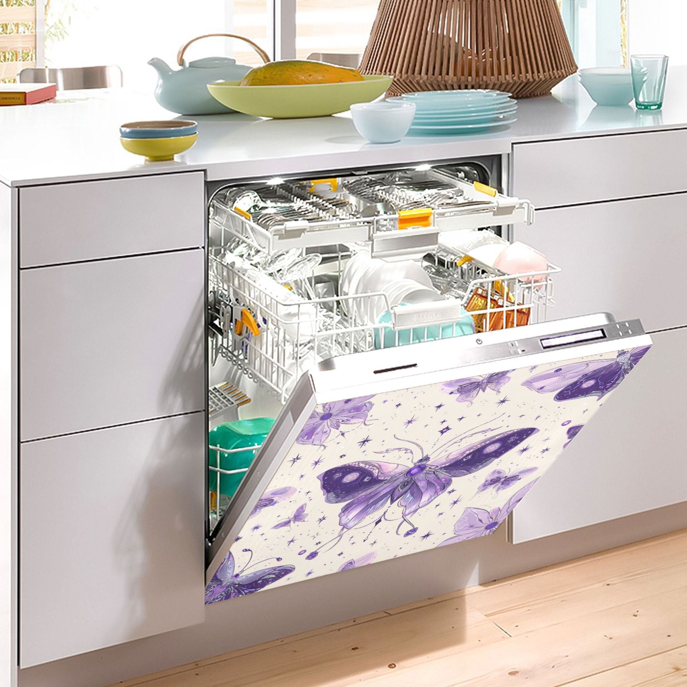Dishwasher Sticker Magnetic Dishwasher Sticker Magnetic Decorative Sticker Refrigerator Sticker Dishwasher Decorative Stickers Beautiful Purple Butterflies