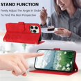 thumbnail image 5 of Leather For Apple iPhone 12 / 12 Pro Case Tulip Embossed 5-card  Flip Wallet Leather Case with Card Holder Magnetic Closure ,Detachable Wrist Strap,Shockproof Phone Cases Cover,Red, 5 of 9