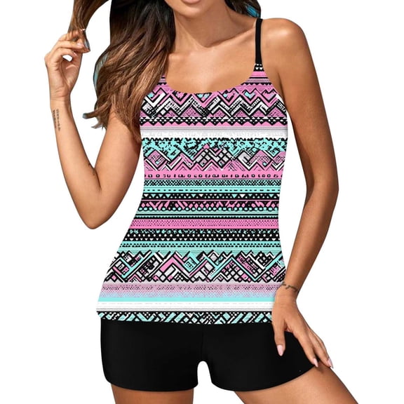 VEKDONE Womens Tankini Swimsuits Bathing Suits 2026 Tummy Control Swimming Suits Blouson Swim Tops High Waisted Boyshorts Two Piece Swimwear B Multicolor M