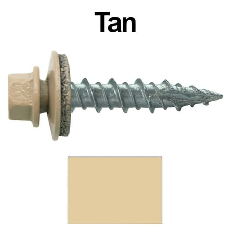 

Metal ROOFING SCREWS: (1000) 10 x 1 Tan Hex Head Sheet Metal Roof Screw. Self starting metal to wood siding screws. EPDM washer. Colored head