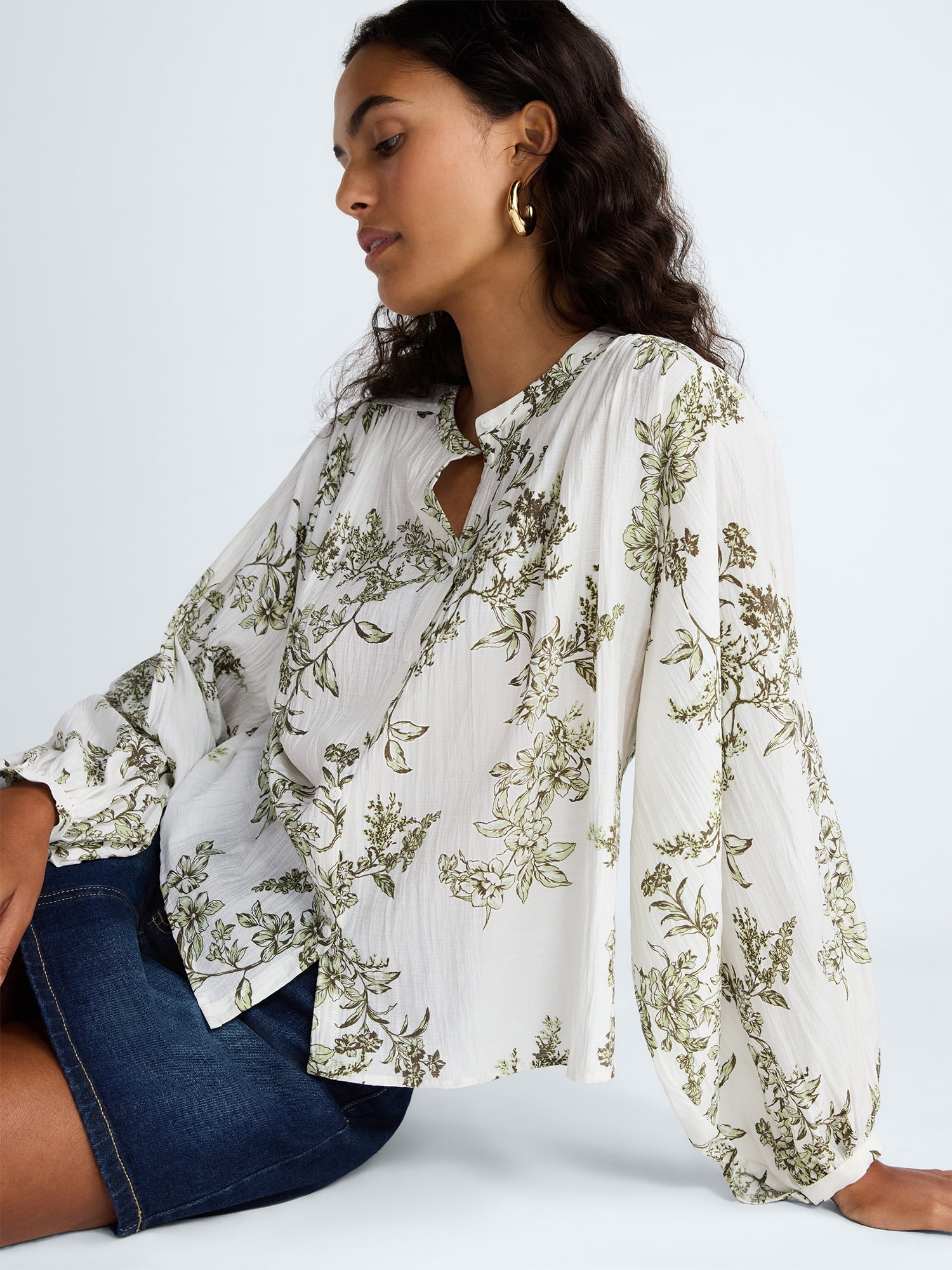 Scoop Women’s Blouson Sleeve Shirt, Sizes XS-4X