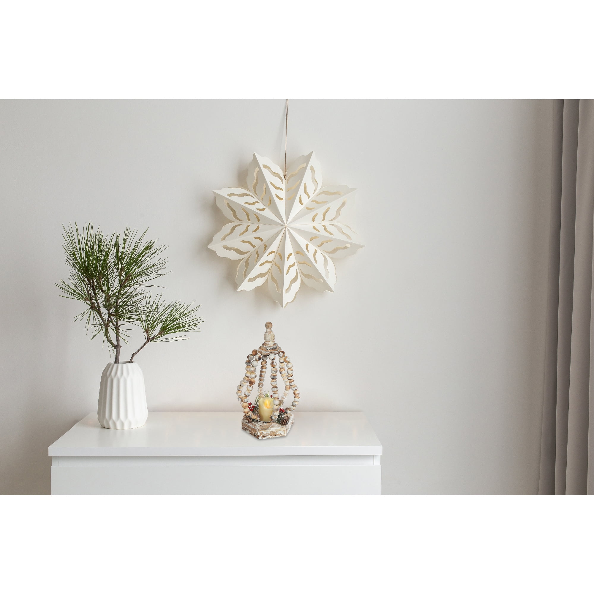 Led Wood Beaded Squash Open Lantern