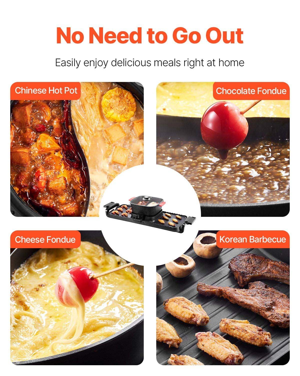 Hot Pot with Grill 2300W 2-in-1 Electric Smokeless BBQ Pan, 3.25L Removable Pot, Double Flavor Grill, Boil Fry Stew, Family Size
