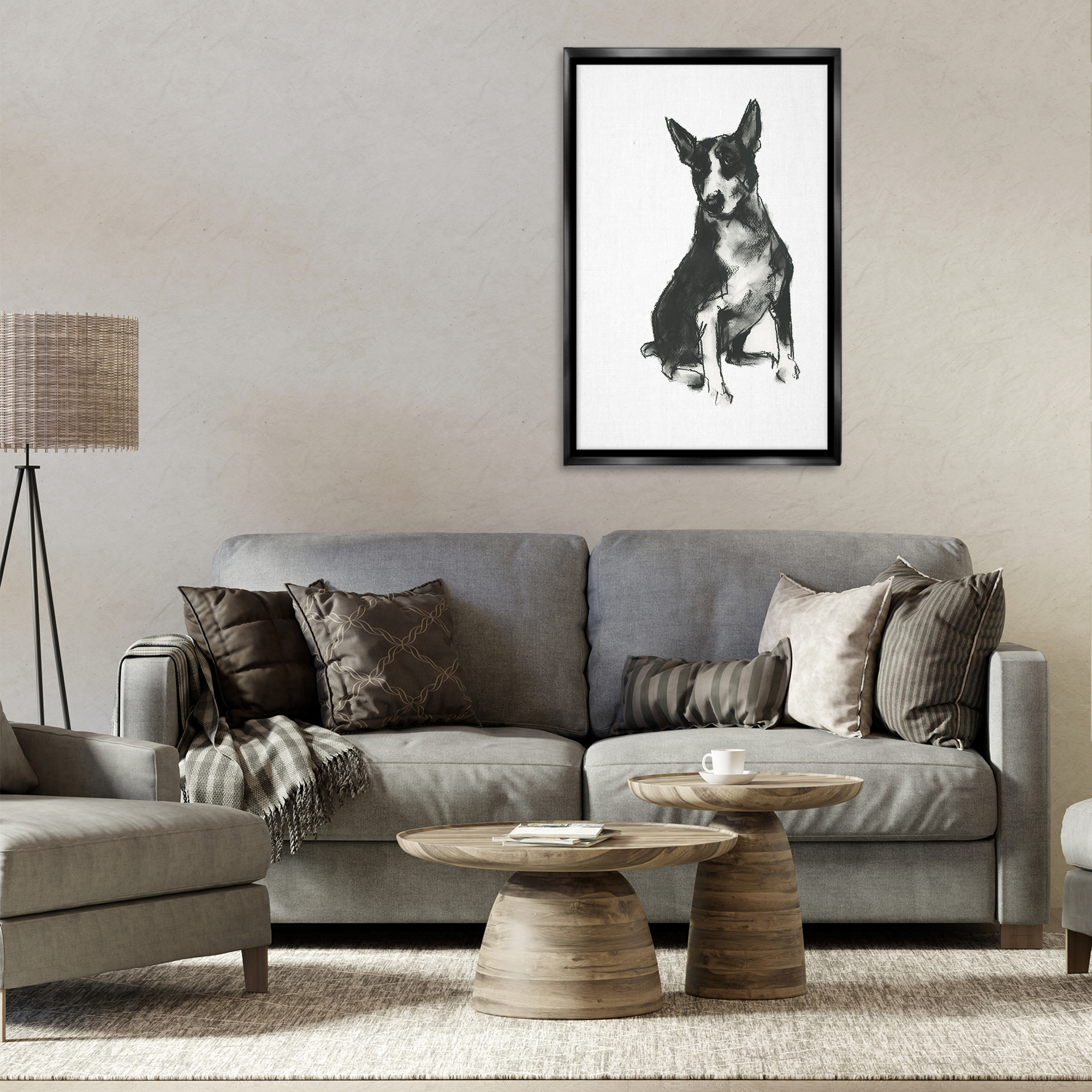 Stupell Industries Charcoal Dog Drawing Animals & Insects Drawing Black Floater Framed Canvas Art Print Wall Art, 21 x 31