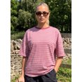 thumbnail image 5 of LMLYSoH Women's Summer T-Shirt Casual Loose Fit Stylish Striped Crew Neck Short Sleeve Drop Shoulder Tops, 5 of 8