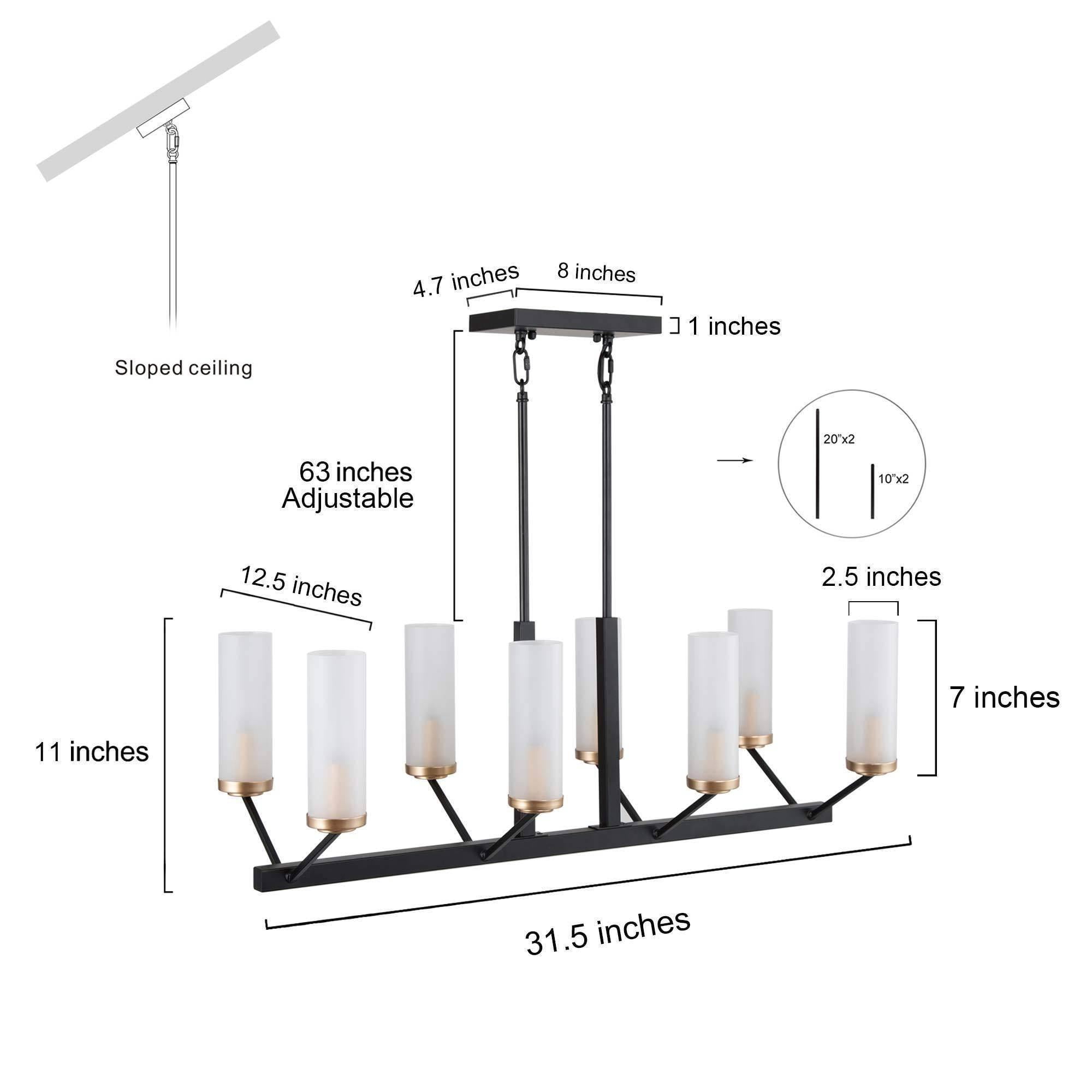 LNC 8-Light Black and Gold Linear LED Pendant with Frosted Glass for Kitchen Island