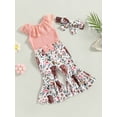 thumbnail image 3 of Bagilaanoe 3pcs Newborn Baby Girl Long Pants Set Lace Patchwork Sleeveless Romper Tops + Flower Print Flare Trousers + Headband 6M 12M 18M 24M Infant Casual Outfits, 3 of 9