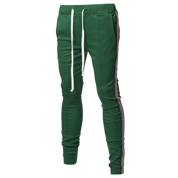 FashionOutfit Men's Casual Side Rainbow Panel Taped Drawstring Track Pants