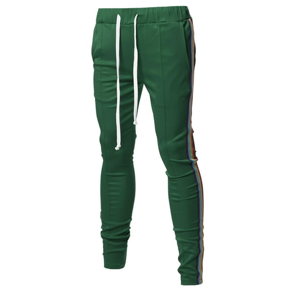 FashionOutfit Men's Casual Side Rainbow Panel Taped Drawstring Track Pants