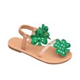 thumbnail image 2 of Summer Plus-size Ethnic Style Flower Clip-toe Beach Flat Sandals Sandals for Women Green 38, 2 of 5