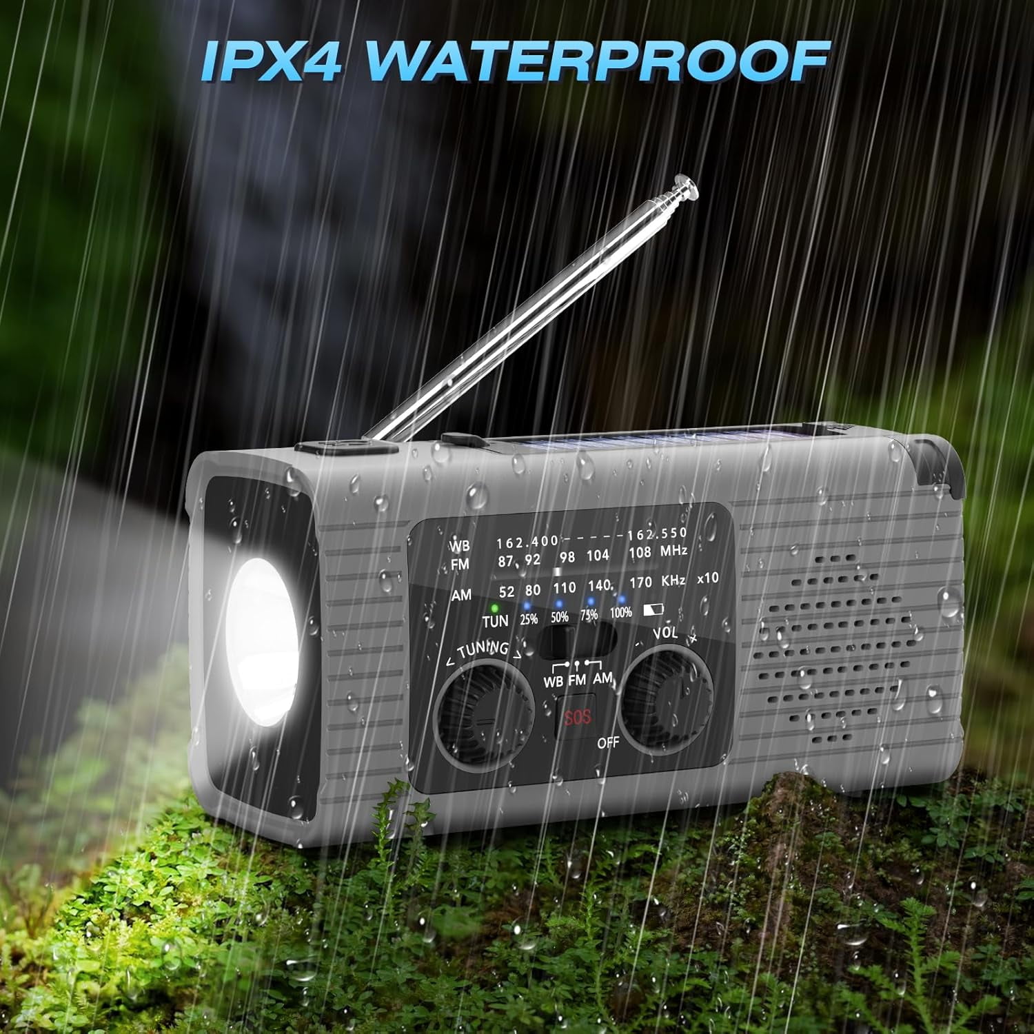 Emergency Radio, 4000mAh Solar Hand Crank Weather Radio for Hurricane Season, NOAA AM/FM Portable Radio with Phone Charger, LED Flashlight & Reading Lamp, SOS Alarm, Survival Gear for Home Power Outa