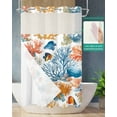thumbnail image 2 of No Hook Shower Curtains with Snap in Liner, Red Blue Coral Coastal Waterproof Fabric Shower Curtain, Nautical Summer Beach Shell Double Layers & See-Through Top Window Bathroom Curtains 36''x72'', 2 of 6