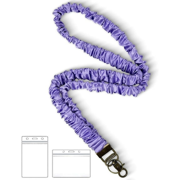 Stretchy Scrunchie Lanyard for ID Badges Keys, Cute Teacher Lanyard for Women with 2 Card Holders 19.6 Inch