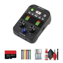 Zoom PodTrak P2 Dual USB Mic Recorder for Podcasters Bundle With 4x AA Batteries With Charger   Extreme Pro 64GB microSDXC Memory Card   Cleaning kit   6 Pack Wire Straps