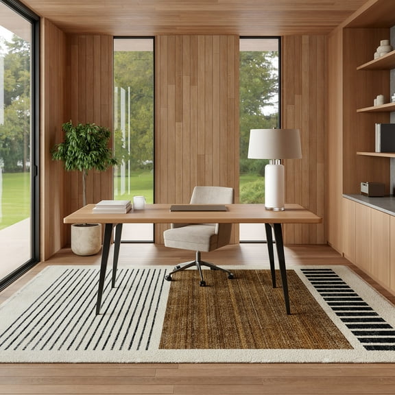 nuLOOM Keeva Modern Striped Fringe Area Rug, 5' x 7' 10", Keeva Beige