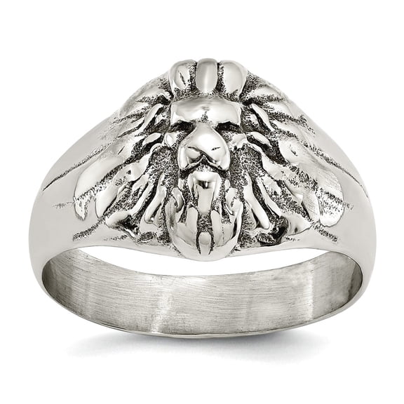Stainless Steel Oxidized and Polished Lion Head Ring Size 11 Ring for Women - 6.8 Grams